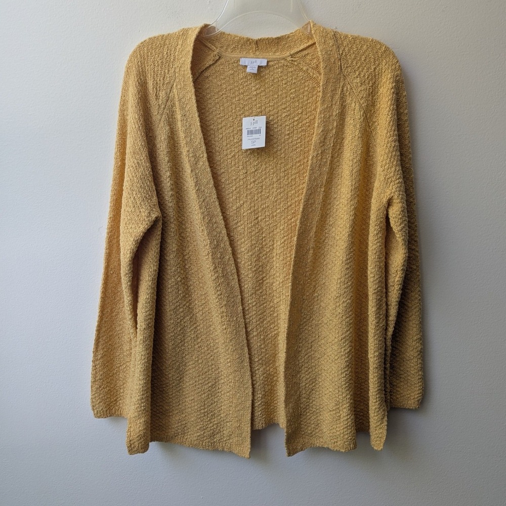 J. Jill Cardigan Yellow Textured Open Front Knit Sweater Sz SP Layering